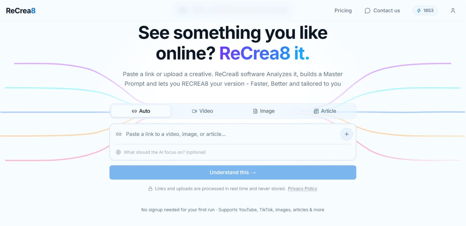 Pasting a link into the Recrea8 input form